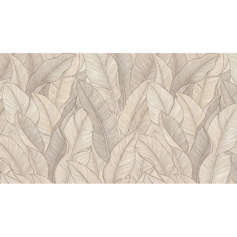 Murale feuilles et papier peint moderne beige, 120 po x 96 po, Peler et coller