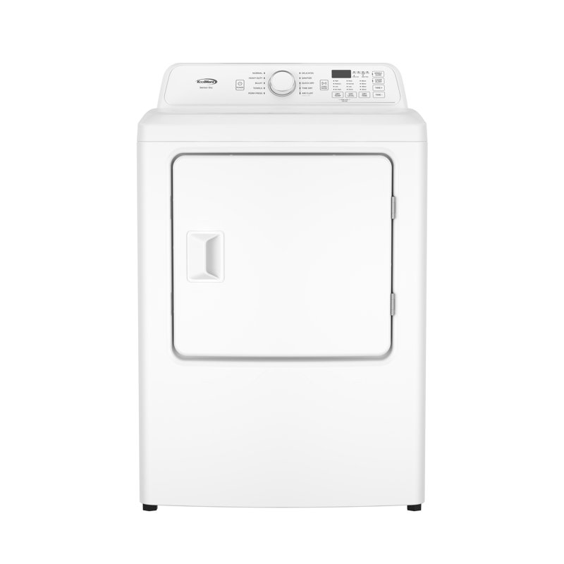 27 pouces 7,0 pieds cubes Pi. Sécheuse électrique avec capteur d'humidité, 10 cycles de séchage, 7 options, protection antirides, éclairage intérieur, porte réversible, ventilation à 3 voies, blanc