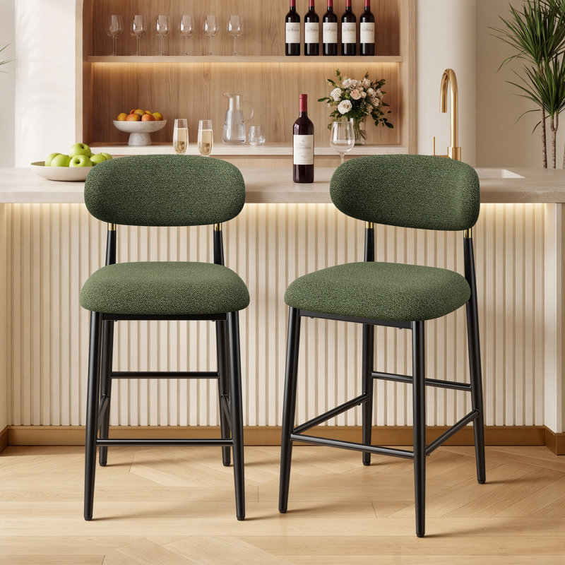 Yes Upholstered Bar Stool with Iron Frame, Green