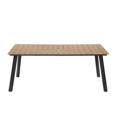 70 Inch Outdoor Dining Table For 6, Steel Frame Wpc Tabletop With Umbrella Hole, Patio Table