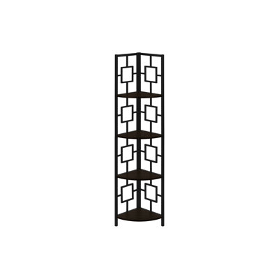 4 Tier Corner Storage Bookcase - Black Metal, Brown Laminate Contemporary Display