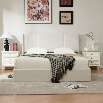 Coletti Hydraulic Lift Up Storage Wingback Upholstered Platform Bed