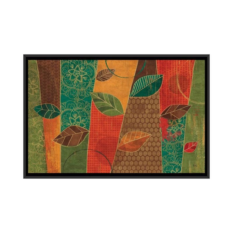 « bohémien leaves i », impression sur toile, H 18 po x l 26 po x P 1,5 po, Toile avec cadre noir, Pas de tapis