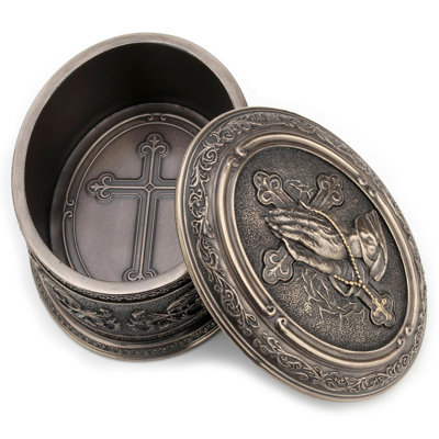 4.53 In L Praying Hands Trinket Box  Poly Resin