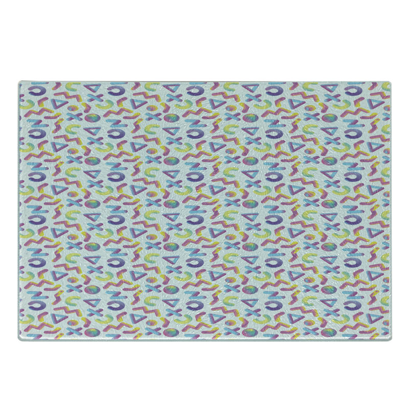 Ambesonne 1990s Tempered Glass Cutting Board Lines Triangles with Dots Multicolor
