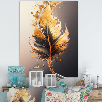 «Liza Gold Abstract Leaves II», art mural sur toile floral et botanique