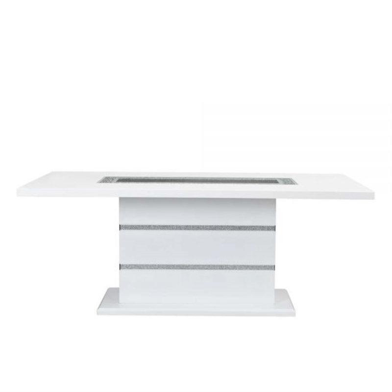 ACME Elizaveta Millholland w/Pedestal Base, Gray Velvet, Faux Crystal Diamonds &White High Gloss Finish, 79" L X 42" W