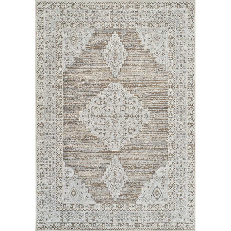 Tapis à motif médaillon beige / brun classique à motif médaillon classique 5 pi x 8 pi (5 pi 3 po x 7 pi 7 po) Anara