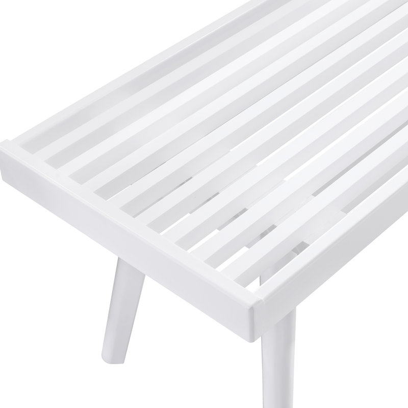 Solid Wood Bedroom And Entryway Bench In White With Slatted Top Construction Durability