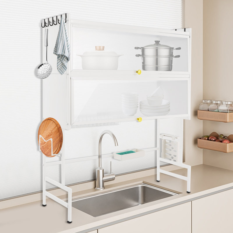 2-Tier H-Shaped Over Sink Dish Drying Rack Sink Drainer Rack, Dish Drying Rack With Hooks,  Knife Holder, Chopstick Basket