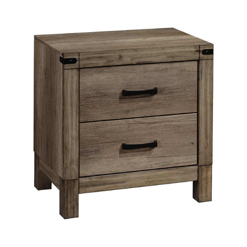 1 table de chevet contemporaine à deux tiroirs avec table de chevet en bois massif et table de bout en mélamine brun rustique