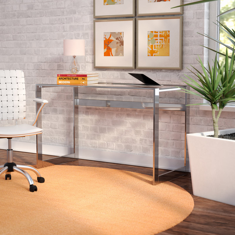 Blin Glass Top Metal Base Writing Desk