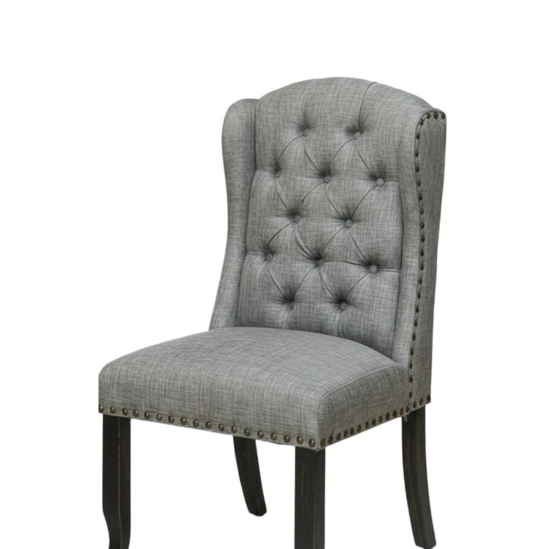 Ensemble de 2 fauteuils à oreilles Elvixa avec cadre noir antique et revêtement gris clair
