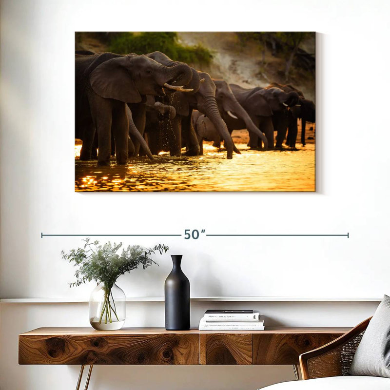Éléphants dans la savane, H 26 po x l 39 po