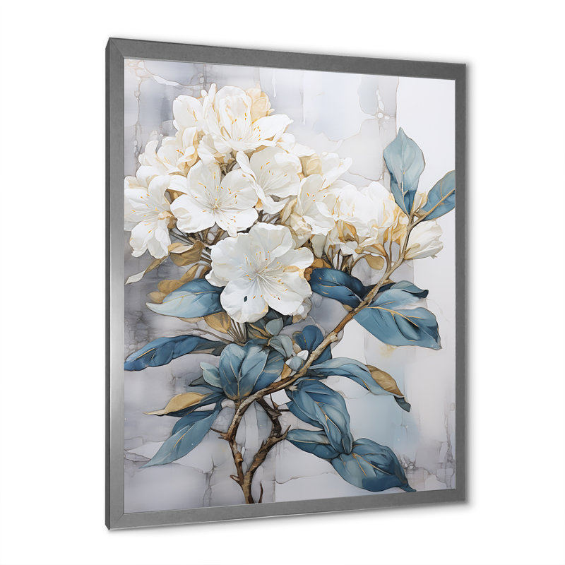 «Rhododendron Simplicity Bouquet Florals V», reproduction d'art sur toile, H 32 po x l 16 po x P 1 po, Cadre simple argenté