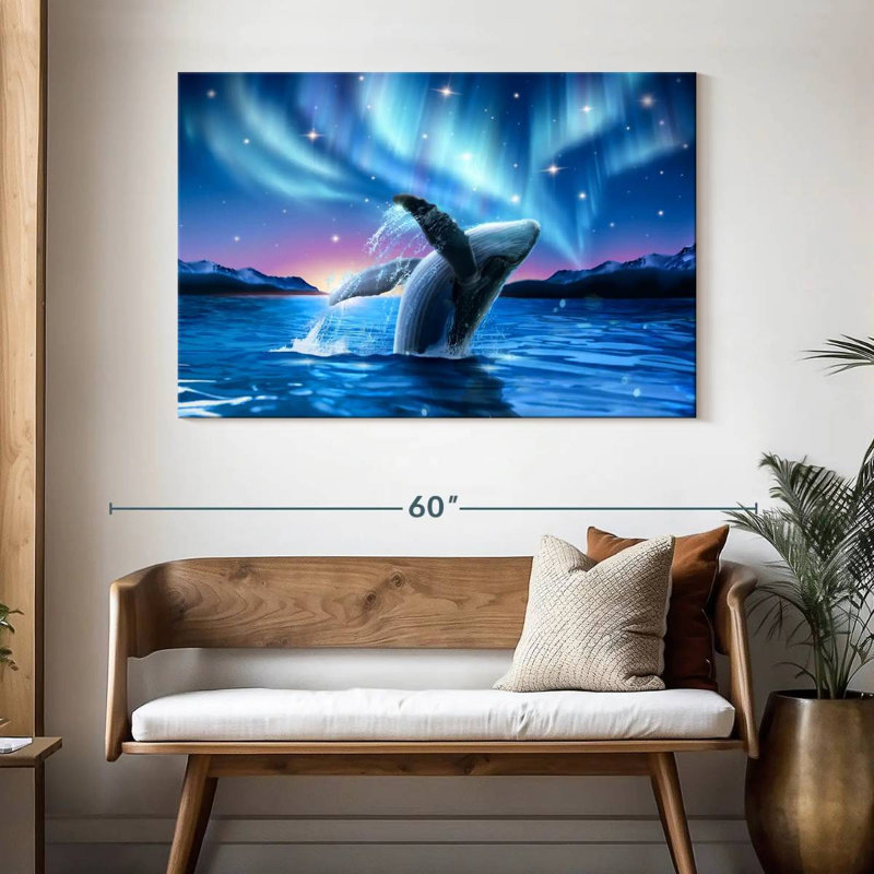 Baleine Brampt et les lumières du Polaris, H 32 po x l 48 po