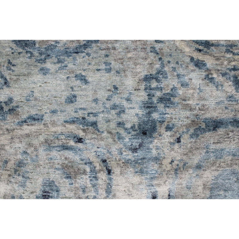 Handmade Silk and Wool Abstract Area Rug, Rectangle 9' x 12'