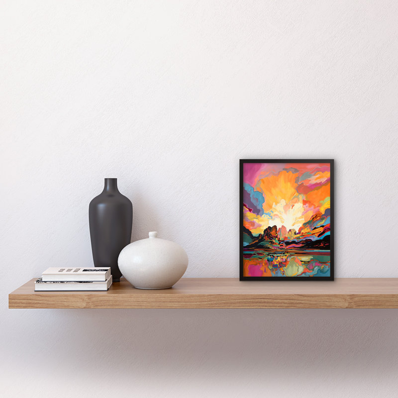 Atmospheric Sunset Clouds Vibrant Colour Lakescape - Single Picture Frame Print