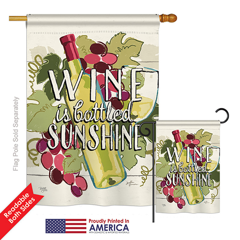 Ensemble de 2 drapeaux en polyester 2 côtés "wine is soleil" à l’heure et boissons