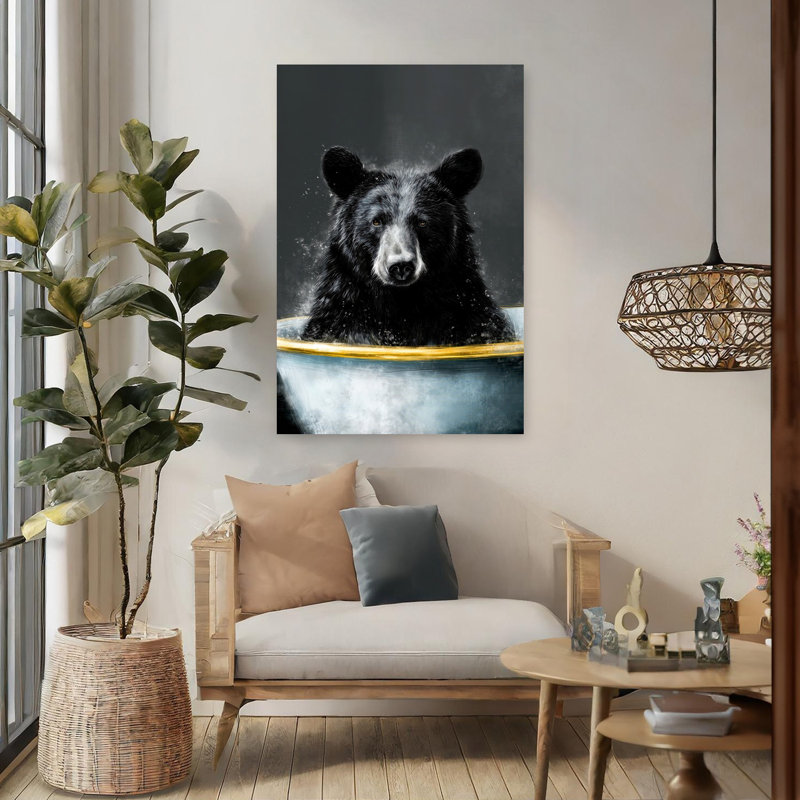 Ours dans la baignoire 5, art mural contemporain avec ours, 48" H x 32" W