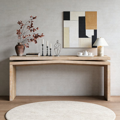 65" Rustic Farmhouse Console Table With Solid Wood Veneer, Long Entryway & Sofa Table