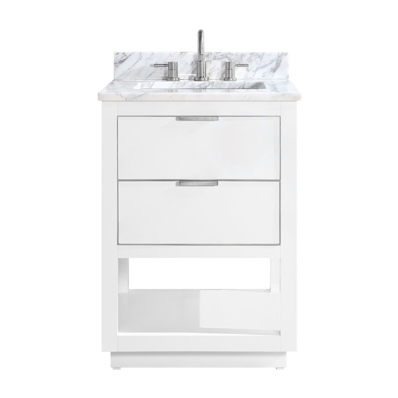 Allie 25" Single Bathroom Vanity Set, Gray Quartz/Gold, White