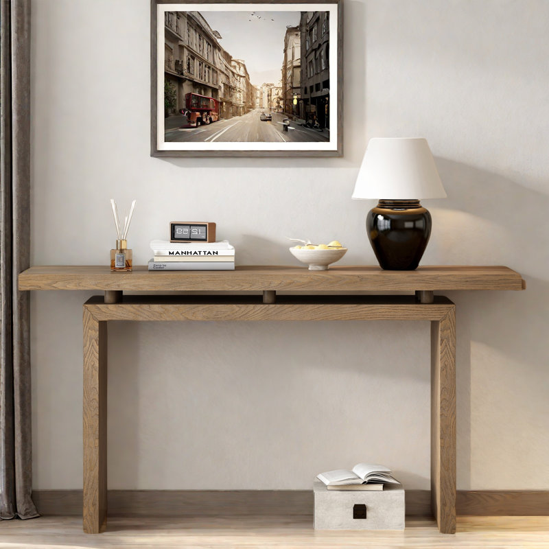 Simple Console Table With Clever Tabletop Design And Elegant And Lively Shape, Natural