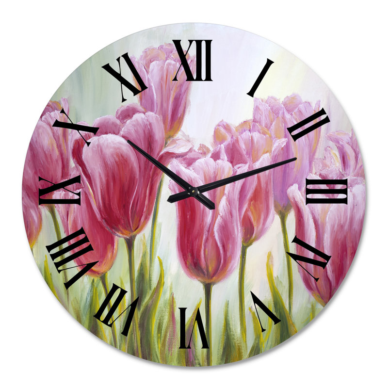 Tulipes fleurs en fleurs - Horloge murale traditionnelle, Grand