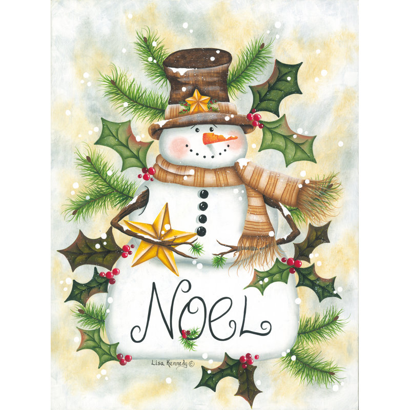 Noël bonhomme de neige par Lisa Kennedy, Non, H 48 po x l 36 po, Cadre flottant noyer