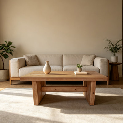 Table basse rectangulaire de 47,24 po en bois massif, table basse Wabi-Sabi à finition bois naturel pour salon, appartement et espace Tatami