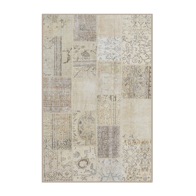 Tapis contemporain gris / beige, Rectangle 8 pi x 12 pi