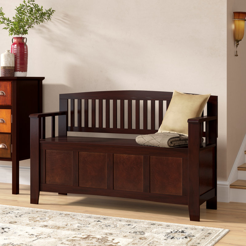 Glenn 50” Slat Back Hidden Storage Wood Bench with Flip Top Seat, Walnut