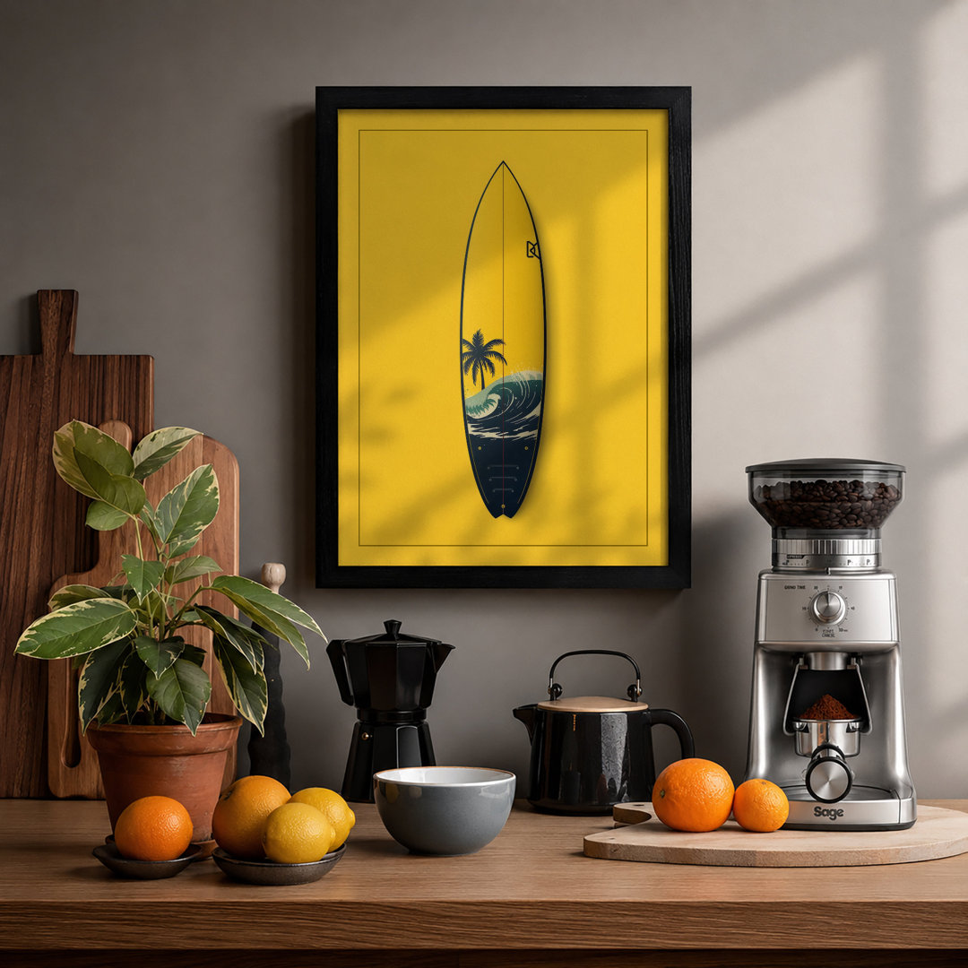 Tropical Surfboard Coastal - Framed Print