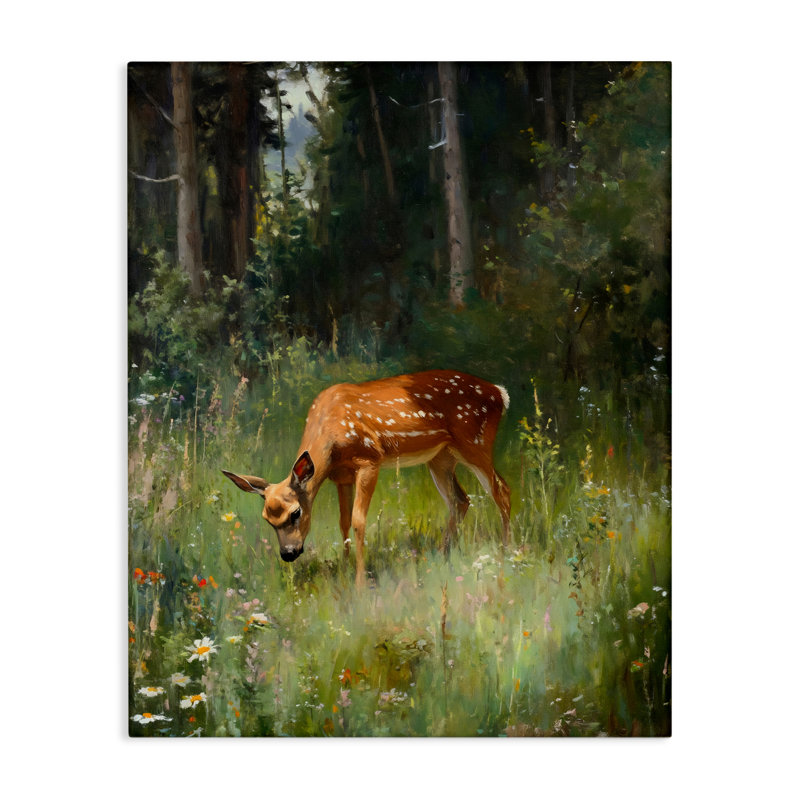 «Grazing Deer at Forest Glen», toile par Franklyn Gregory, H 20 po x l 16 po