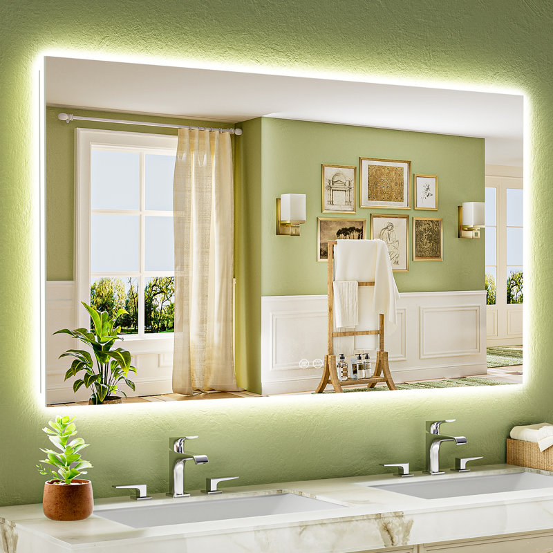 Bathroom LED Mirror with Backlit, Anti Fog Lighted Vanity Mirror with Stepless Dimmable, ETL Listed, IP54 Waterproof, CRI90+, HD Tempered Glass