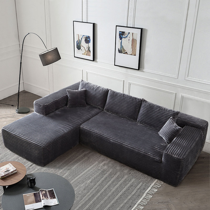 Canapé modulaire rembourré 2 pièces Kailayah, Polyester gris, Orienté à gauche (vu de face)