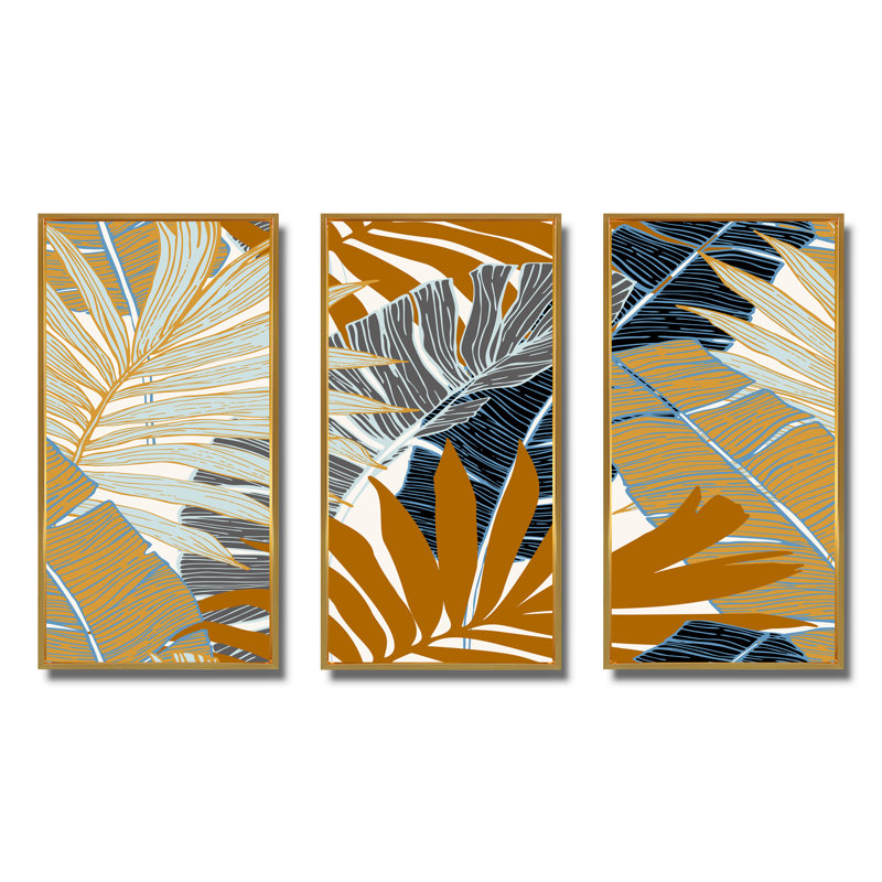 «Abstract Tropical Summer Palm Tree & Banana Leaves», impression sur toile flottante 3 pièces, H 28 po x l 36 po x P 1 po