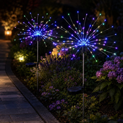 Ensemble de 2 piquets de jardin à énergie solaire avec lumières DEL blanc chaud