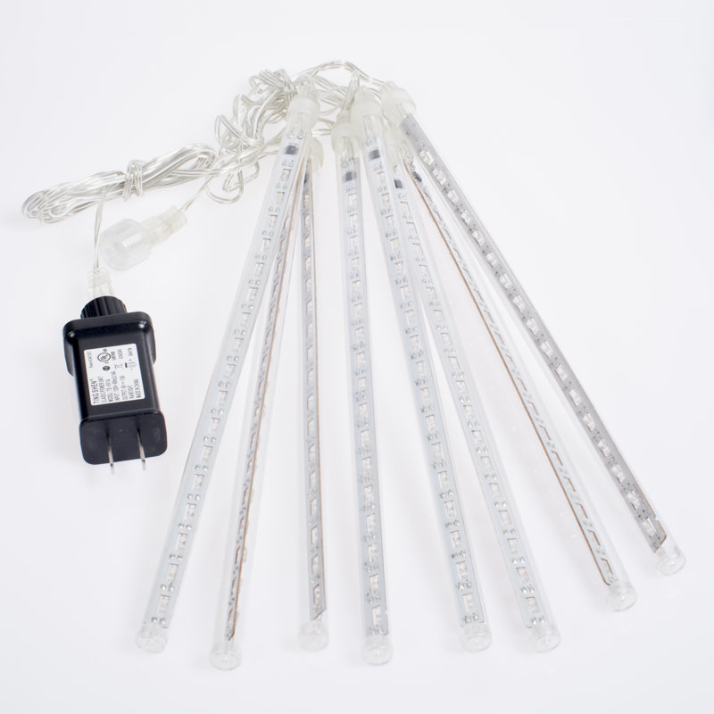 Electric LED Meteor Lights with 8 Cascading Light Tubes, White