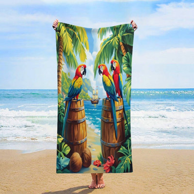 Serviette de plage surdimensionnée Tropical Macaw, séchage rapide, sans sable, légère en microfibre, idéale pour la piscine, le camping et les voyages, 127 x 152 cm