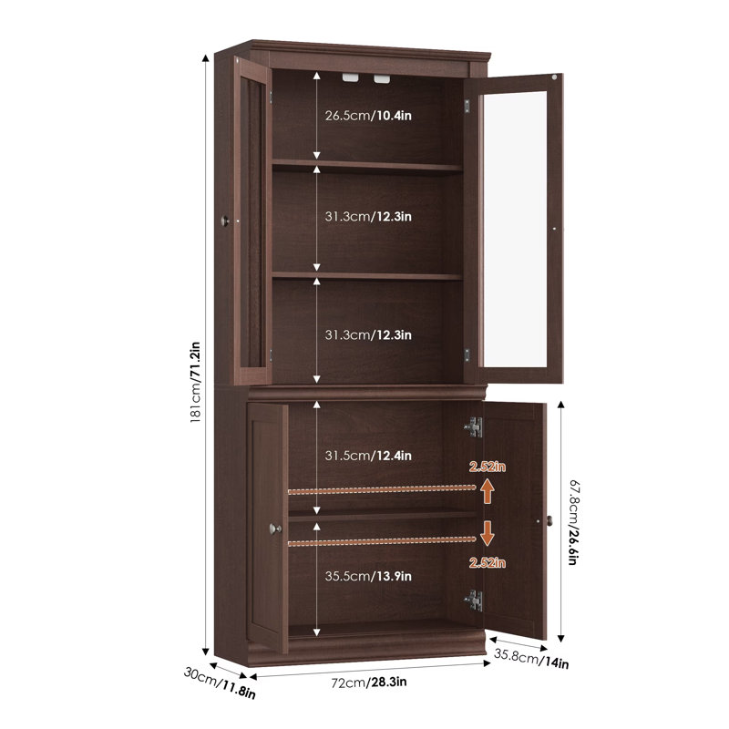 Bibliothèque 71,2 "H avec porte en verre, Noyer