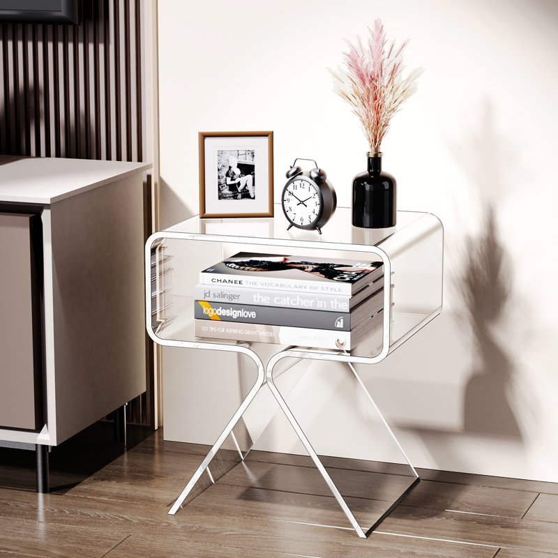 Betzabet Acrylic Side Table, Bedside Table Nightstand, Clear