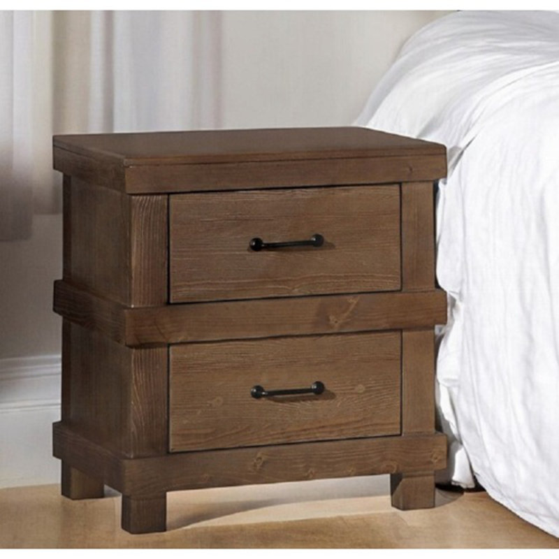 Traditional Antique Oak 2-Drawer Nightstand - Classic Wooden Bedroom Piece
