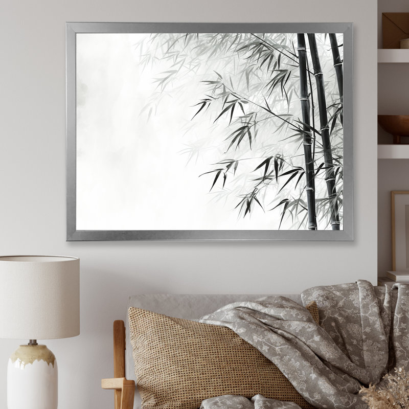 Bambou sauvage noir et blanc sur toile, Cadre photo argenté, H 30 po x l 40 po x P 1,5 po