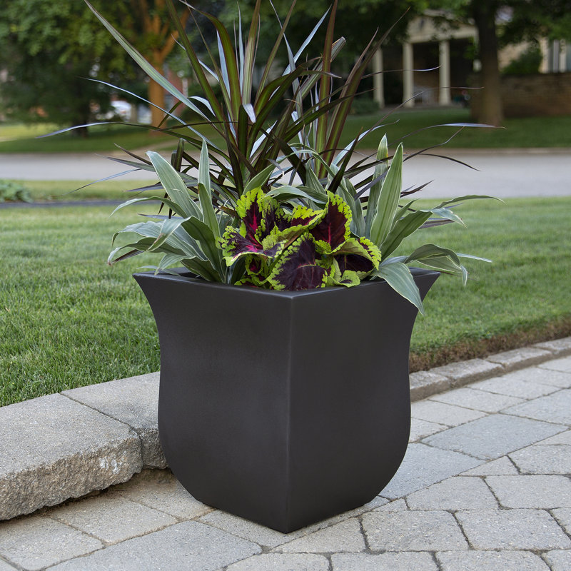 Clywd 16" Resin Square Pot Planter with Drainage Holes, Espresso