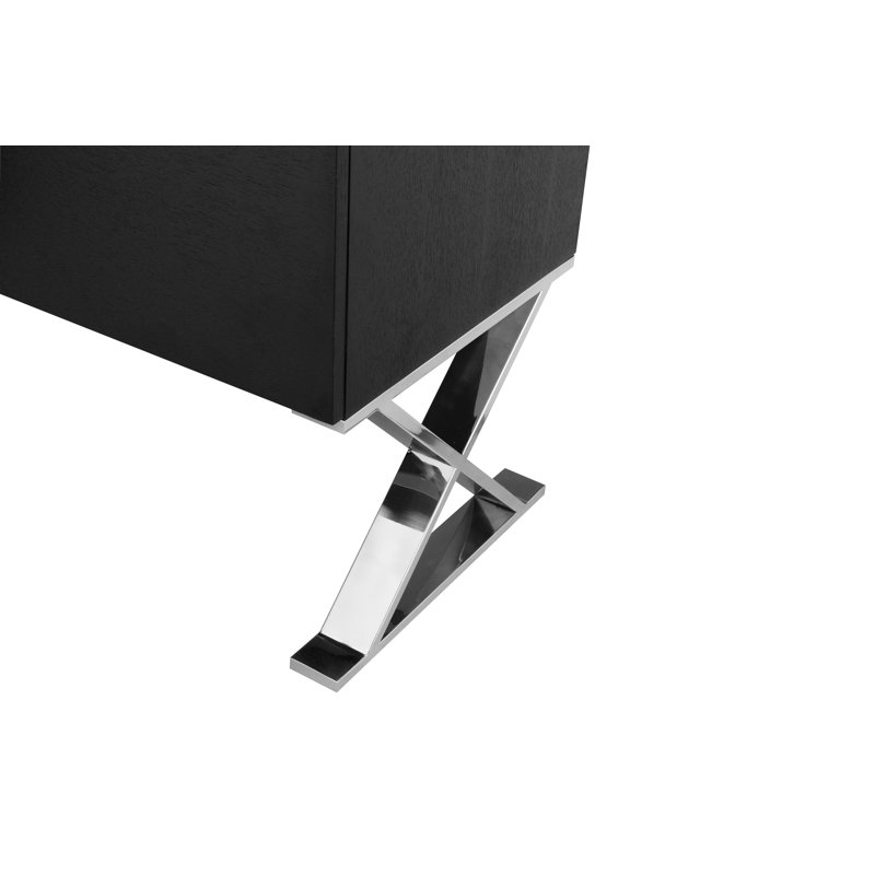 Modern Black Wood Dining Buffet with Silver Metal X-Legs and Two Drawers, Black