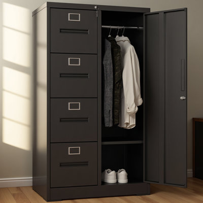 Metal Storage Vertical Filing Cabinet With Lock, Steel File Locker With 4 Drawers And 1 Door For School, Living Room, Bedroom, Office (black)