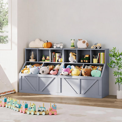 35.4"L x 16.5"W x 36.0"H Kids Bookcase with Storage Cubby Shelves Engineered Wood Frame for Bedroom Playroom Classroom White