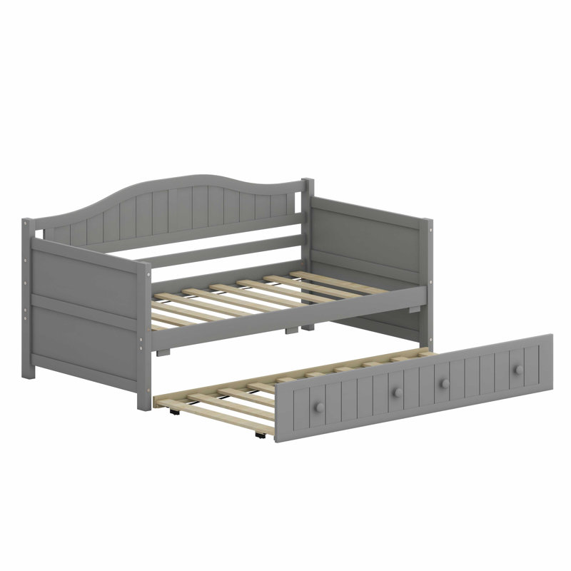 Multi-Functional Wood Daybed Featuring Hidden Trundle Bed and Dual-Purpose Sofa Design, Gray