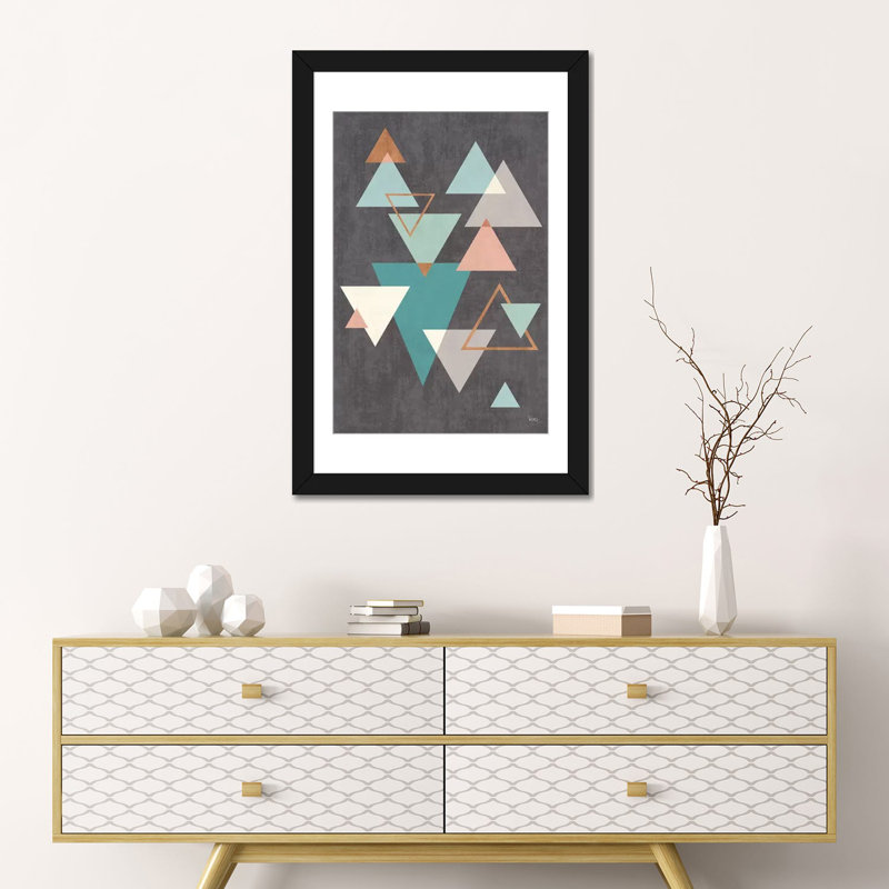 «Abstract Geo II Black», impression sur toile, Papier beaux-arts encadré noir, Blanc, H 24 po x l 16 po x P 1 po